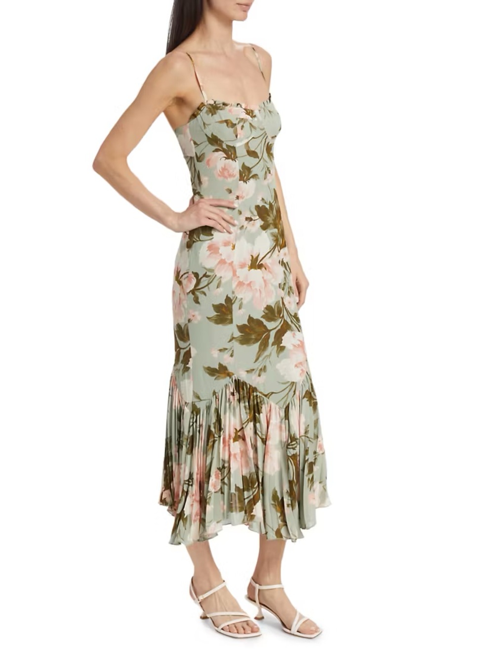 Reformation Mint Green Floral Midi Slip Dress